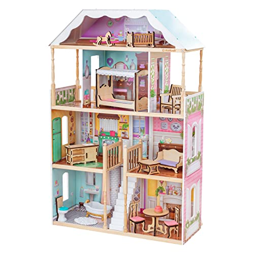 KidKraft 65956 Maison de poupées Charlotte avec EZ Kraft Assembly™ en bois, et ensemble d'accessoires de 14 pièces, pour poupées de 30 cm